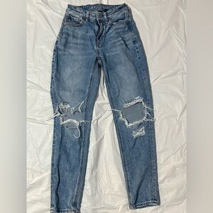 American Eagle Outfitters Women's Distressed Skinny Mom Jeans - Blue